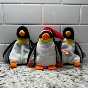Ty Beanie Baby Penguin Plush Trio - Black, White, Orange
